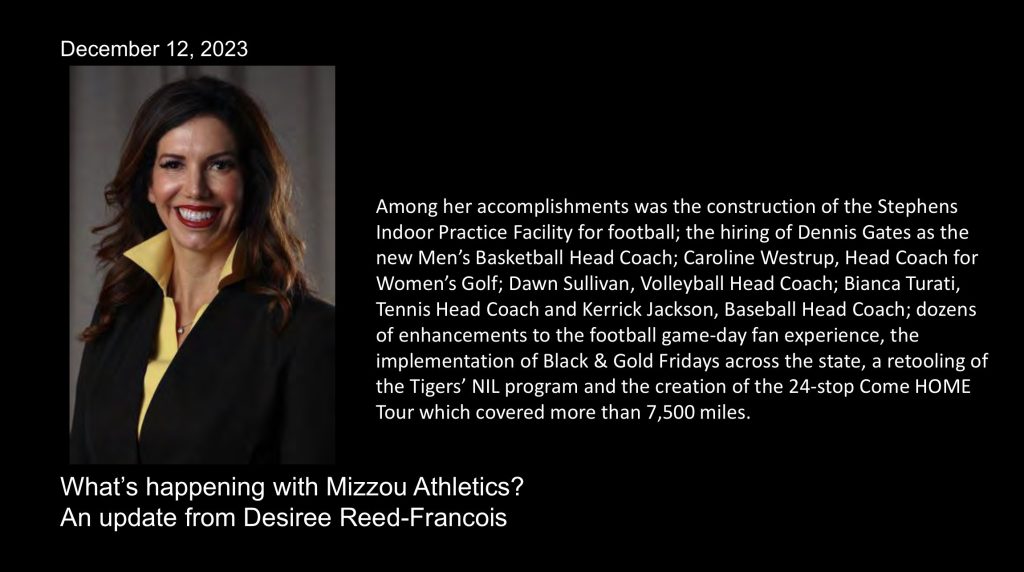 December 12, 2023
What’s happening with Mizzou Athletics? An update from Desiree Reed-Francois  