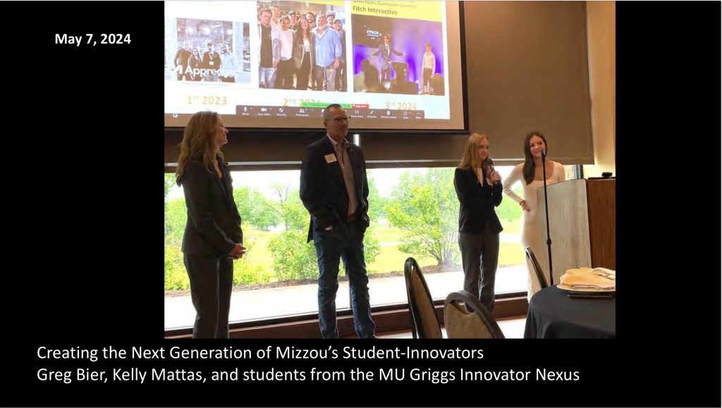 May 7, 2024
Creating the Next Generation of Mizzou’s Student-Innovators
Greg Bier, Kelly Mattas, and students from the MU Griggs Innovator Nexus.
